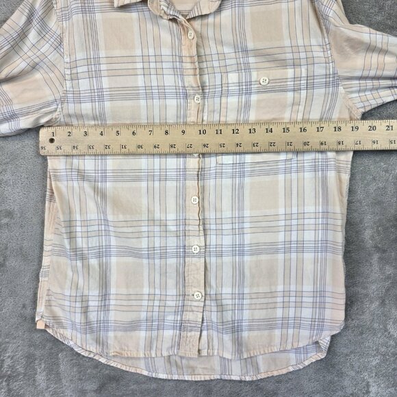 REI Co Op Shirt Womens Small Peach Blue Plaid Long Sleeve Button Front Cotton - Picture 5 of 10